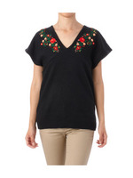 フラワー刺しゅうニットプルオーバー/ブラック(019)