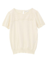 レース使いクルーネックニット/オフホワイト(003)