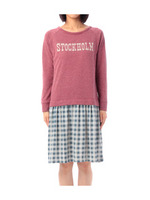 ロゴ入りスウェット×チェック柄ワンピース/レッド系(264)