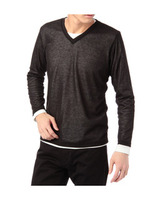 Vネック長袖カットソー+インナーセット/ブラック(019)