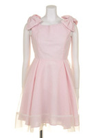 ショルダーリボンオーガンワンピース/ピンク