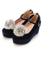 ファー付き厚底パンプス/ブルー系(093)