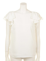 ラッフルリボン風ノーカラーブラウス/ホワイト