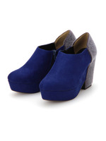 異素材コンビ厚底ボリュームブーツ/ブルー系(092)