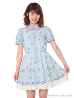 スズラン柄シャツワンピース/ブルー