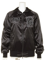 ワッペン付サテンスカジャン（ユニセックス）/ブラック