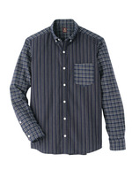 TOPツイルストライプ&チェックブロッキングパターンシャツ/グレー(212)