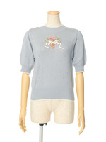 【Fi.n.t】花カゴリボン刺繍半袖ニットプルオーバー/PINK