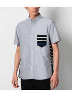 ◆16/2パネルボーダーオックスシャツ/サックス(090)