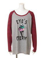 アイズクリームラグランTシャツ/トップグレー