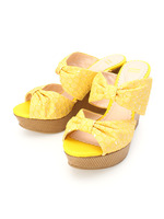 ダブルリボンモチーフサンダル/イエロー系(032)
