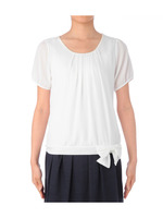 フェイクパール使いパフ袖切り替えプルオーバー/ホワイト(003)