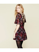 フロッキープリント&フラワー柄ワンピース/レッド系(163)