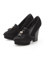 ポインテッドチャンキータッセルパンプス/BLK