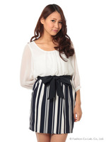 ランダムストライプドッキングワンピース/ネイビー