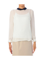 [L]オーガンジー切り替えサテンシャツ/オフホワイト(004)