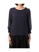 キャミ+透かしチェック柄ブラウスセット/ネイビー系(293)