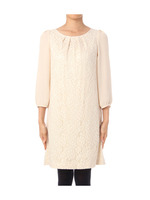 フラワーレース切り替え七分袖ワンピース/ライトベージュ(451)