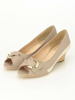 ベルトデザインウエッジパンプス/ネイビー雑材