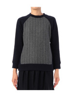 ペンシルストライプ切り替えラグランカットソー/グレー(612)