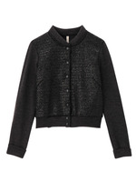 光沢加工ブルゾン風ニットカーディガン/シルバー系(406)