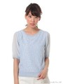 前レース５分袖ニット/ライトブルー