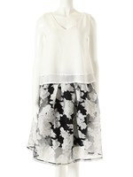 【CEDNIE】シフォンブラウス×オーガンジーフラワーフレアスカートSET/ホワイト