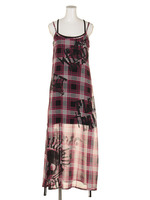 チェックシフォンマキシワンピ（インナーセット）/ブラック