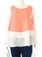 【ECURY】バイカラーAラインブラウス/オレンジ