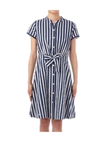 ウエストリボンストライプワンピース/ネイビー(393)