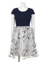 【1stline】リップル×ボーダー花柄ワンピCL-0907/NVY
