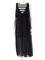 【ECURY】ボーダードッキングマキシワンピース/ブラック