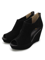 スエード調オープントウウェッジサンダル/ブラック(019)