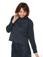 ストライプ衿付長袖ブラウス/コン