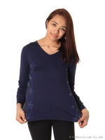 フラワーシフォン切替ニットチュニック/ネイビー