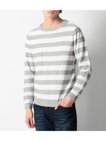 ボーダーコットンニット/ダークグリーン(323)