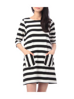 太ボーダーチュニックワンピース/ブラック(219)