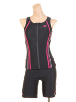 FILA ステッチワーク無地タンクフルZIP水着/ブラック