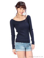 【Tralala】変形リブ編みトップス/ネイビー