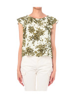 フリルスリーブフラワーブラウス/カーキ系(127)