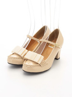 リボンローファーパンプス/ベージュ
