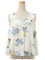 Oマルチフラワーノースリブラウス/レッド