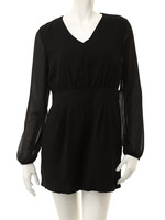 【ECURY】袖シースルーシフォンコンビネゾン/ブラック