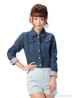 【Tralala】ダンガリー短丈シャツ/ミディアムブルー