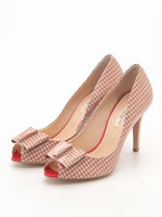 ウインドーペン柄オープントゥパンプス/レッドコンビ