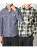 シャンブレー×チェックWガーゼシャツ/グリーン(222)