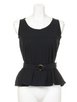 ベルト付リブプリーツTOPS/ブラック