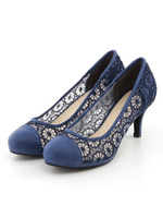 レースマテリアルパンプス/NAVY