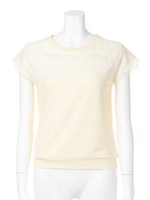 レース重ね裏毛カットソー/グレー