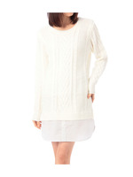 裾シャツケーブルニットワンピース/オフホワイト(003)